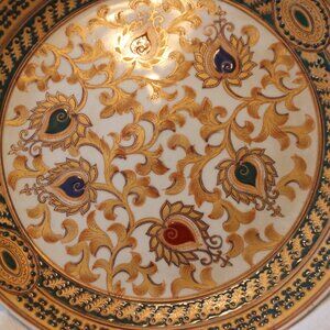 Beautiful Vintage Decorative Plate By Oriental Accent Raised jewels 10in.